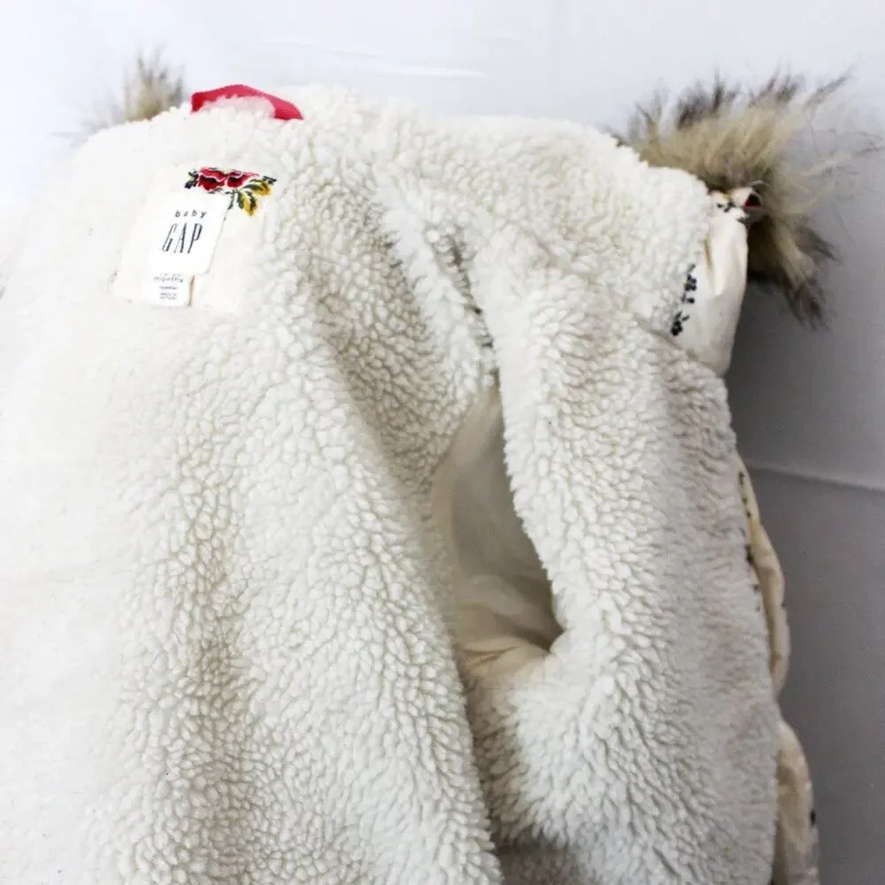 Baby Gap Floral Puffer Fur Hooded Coat 18-24 Months